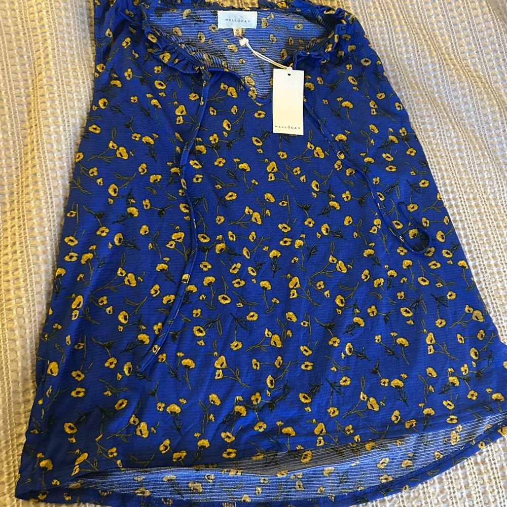 Blue and Yellow Floral Sleeveless Top
